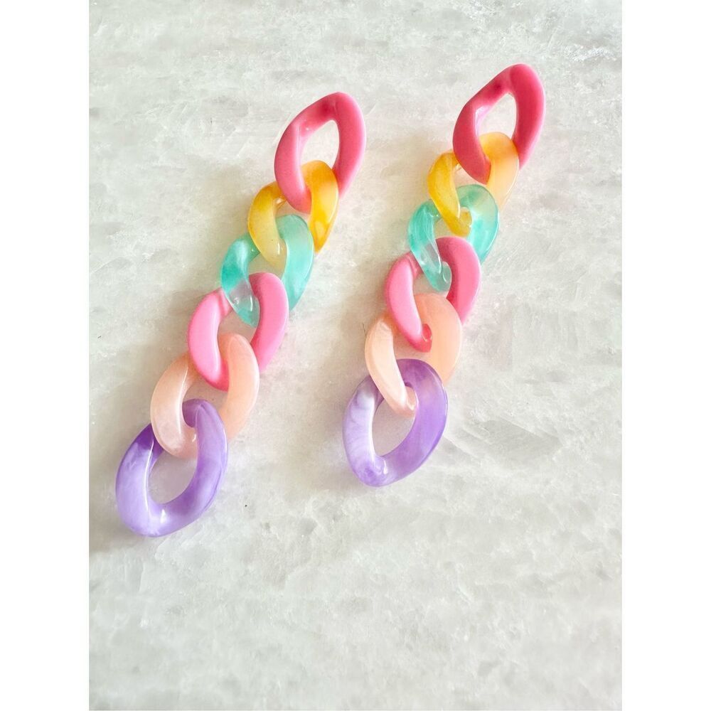Multi color chain link dangle earrings